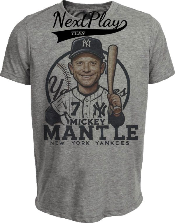 New York Yankees Mickey Mantle Exclusive Retro Baseball 1957 Artwork Heather Gray Sublimated T-Shirt