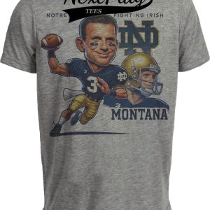Notre Dame Fighting Irish Joe Montana Exclusive Retro Football 1977 Artwork Heather Gray Sublimated T-Shirt