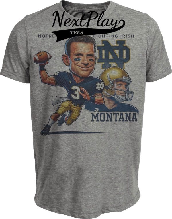 Notre Dame Fighting Irish Joe Montana Exclusive Retro Football 1977 Artwork Heather Gray Sublimated T-Shirt