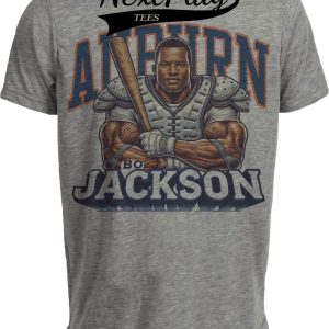 Auburn Tigers Bo Jackson Exclusive Retro Football 1987 Artwork Heather Gray Sublimated T-Shirt