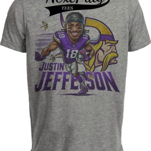 Minnesota Vikings Justin Jefferson Exclusive Retro Football Artwork Heather Gray Sublimated T-Shirt