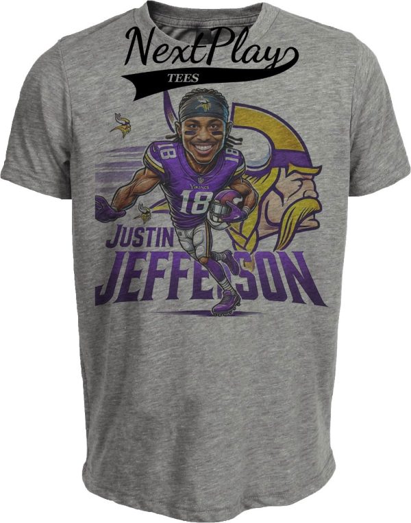 Minnesota Vikings Justin Jefferson Exclusive Retro Football Artwork Heather Gray Sublimated T-Shirt