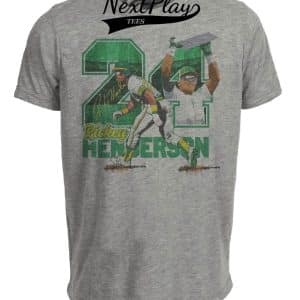 Oakland A’s Rickey Henderson Exclusive Retro Baseball 1991 Artwork Heather Gray Sublimated T-Shirt