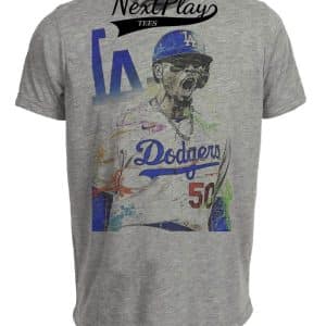 Los Angeles Dodgers Mookie Betts Exclusive Retro Baseball Artwork Heather Gray Sublimated T-Shirt