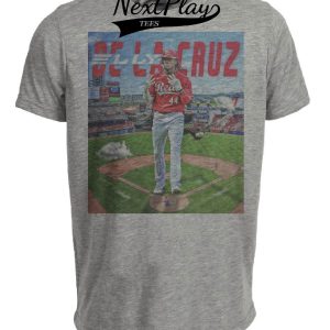 Cincinnati Reds Elly De La Cruz Exclusive Retro Baseball Artwork Heather Gray Sublimated T-Shirt