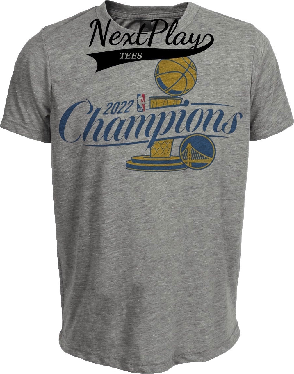 Golden State Warriors Retro Basketball Champs 2022 Artwork Heather Gray Sublimated T-Shirt