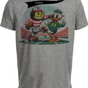 Ohio State Buckeyes vs. Oregon Ducks Retro Rivalries Football Artwork Heather Gray Sublimated T-Shirt