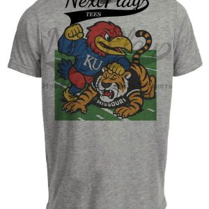Kansas Jayhawks vs. Missouri Tigers Exclusive Retro Rivals Football Artwork Heather Gray Sublimated T-Shirt