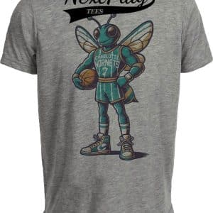 Charlotte Hornets Exclusive Retro Basketball Buzz Mascot Artwork Heather Gray Sublimated T-Shirt