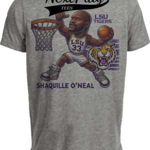 LSU Tigers Shaquille O’Neal Exclusive Retro Basketball Artwork Heather Gray Sublimated T-Shirt