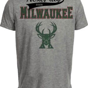 Milwaukee Bucks Retro Basketball Green Red Artwork Heather Gray Sublimated T-Shirt