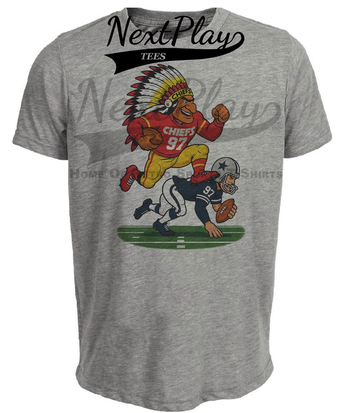 Kansas City Chiefs vs. Dallas Cowboys Thanksgiving Retro Rivalries Football Artwork Heather Gray Sublimated T-Shirt