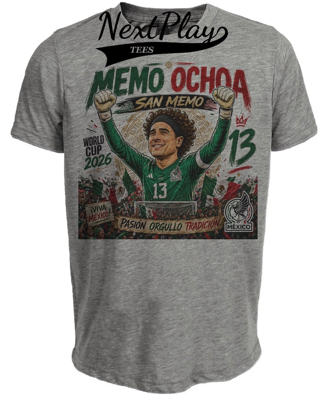 Mexico Guillermo Memo Ochoa World Cup Soccer Caricature Gray Sublimated T-Shirt