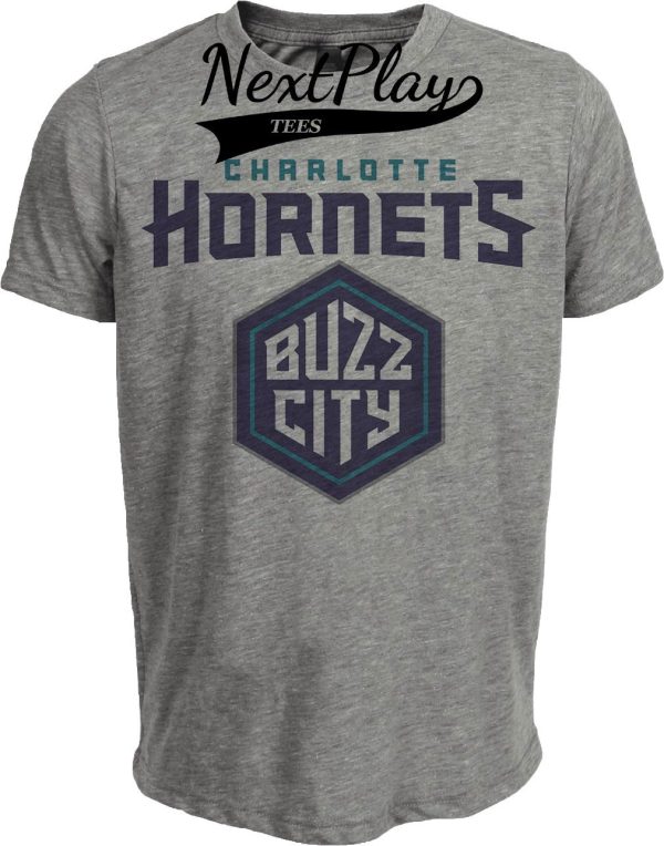 Charlotte Hornets Retro Basketball Buzz City Artwork Heather Gray Sublimated T-Shirt