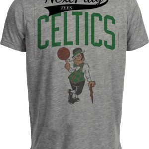 Boston Celtics Retro Basketball Mascot Jersey Lettering Artwork Heather Gray Sublimated T-Shirt