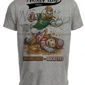 Miami Hurricanes vs. Ohio State Buckeyes Retro Rivalries Football Artwork Heather Gray Sublimated T-Shirt
