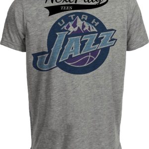 Utah Jazz Retro Basketball 2004 Artwork Heather Gray Sublimated T-Shirt