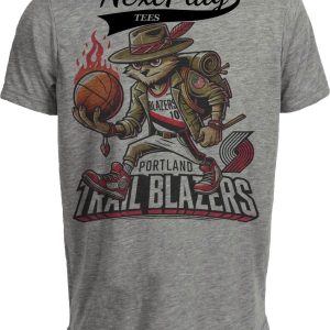 Portland Trailblazers Exclusive Retro Basketball Mascot Artwork Heather Gray Sublimated T-Shirt