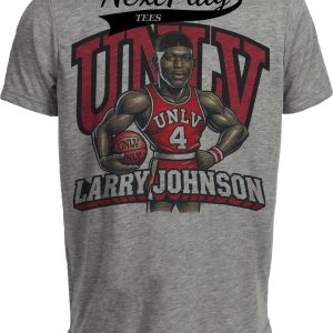 UNLV Runnin’ Rebels Larry Johnson Exclusive Retro Basketball Artwork Heather Gray Sublimated T-Shirt