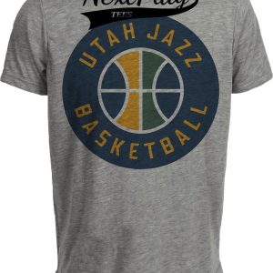 Utah Jazz Retro Basketball Circle Artwork Heather Gray Sublimated T-Shirt