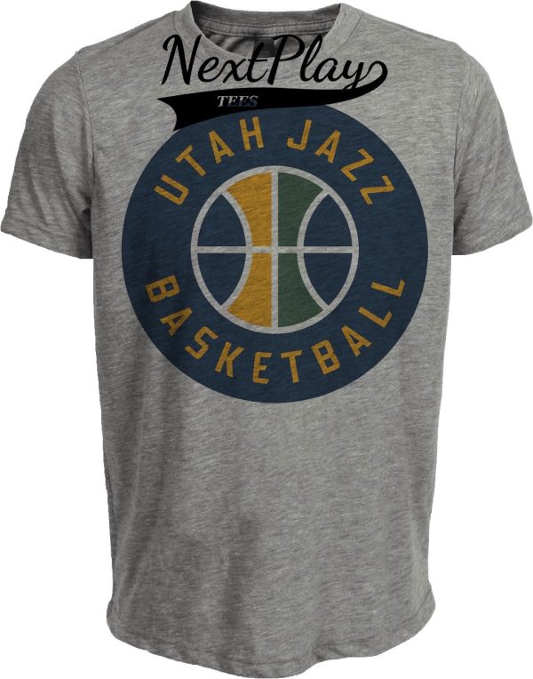 Utah Jazz Retro Basketball Circle Artwork Heather Gray Sublimated T-Shirt