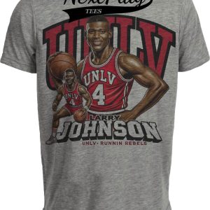 UNLV Runnin’ Rebels Larry Johnson Exclusive Retro Basketball 1989 Artwork Heather Gray Sublimated T-Shirt
