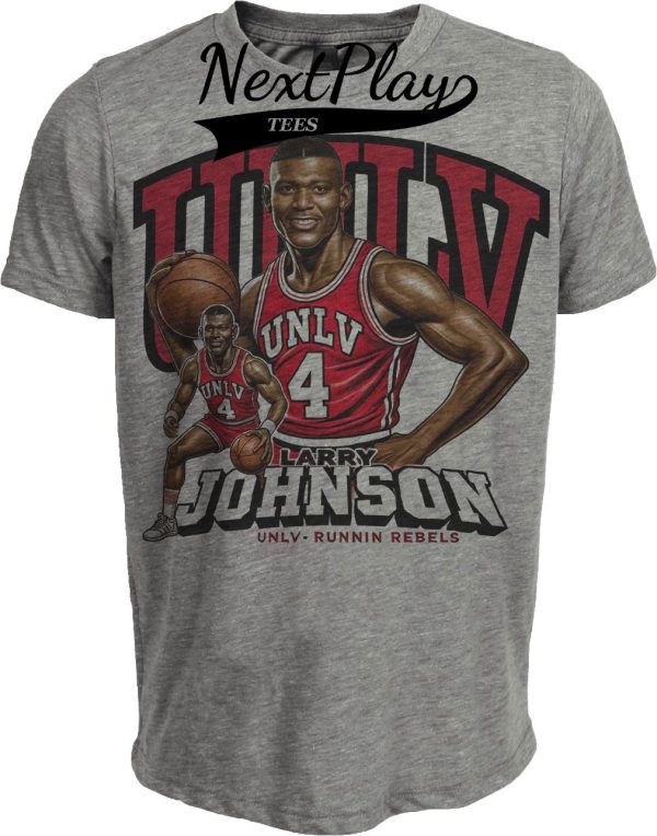 UNLV Runnin’ Rebels Larry Johnson Exclusive Retro Basketball 1989 Artwork Heather Gray Sublimated T-Shirt