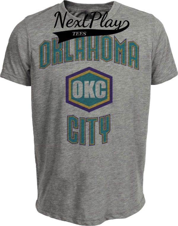 Oklahoma City Thunder Retro Basketball OKC Artwork Heather Gray Sublimated T-Shirt