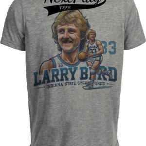 Indiana State Sycamores Larry Bird Exclusive Retro Basketball 1979 Artwork Heather Gray Sublimated T-Shirt