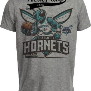 Charlotte Hornets Exclusive Retro Basketball Mascot Artwork Heather Gray Sublimated T-Shirt