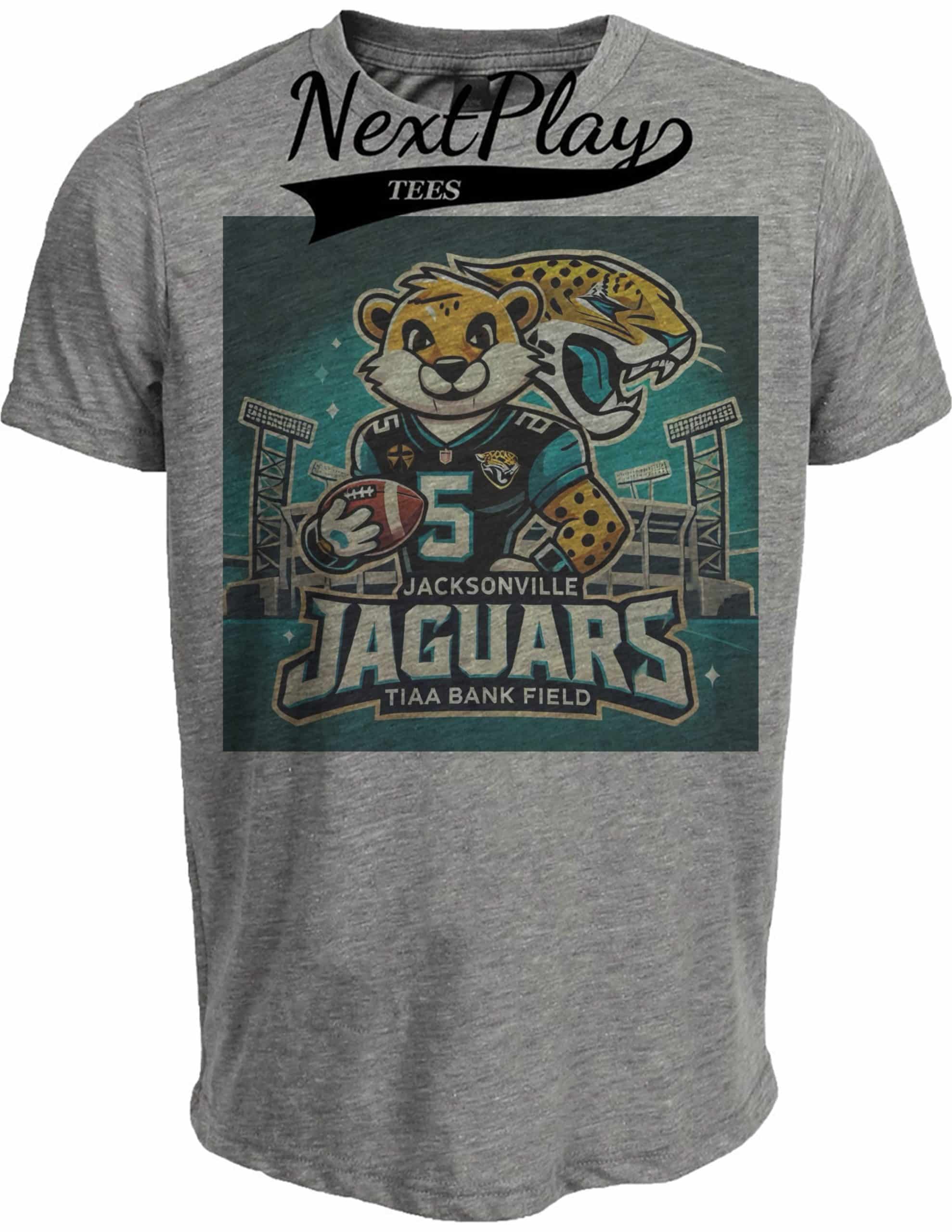 Jacksonville Jaguars Exclusive Retro Football Artwork Heather Gray Sublimated T-Shirt