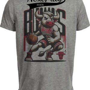 Chicago Bulls Exclusive Retro Basketball Mascot Artwork Heather Gray Sublimated T-Shirt