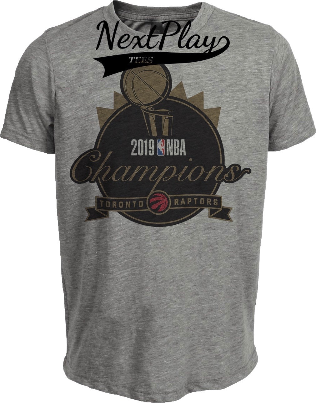 Toronto Raptors Retro Basketball Champs 2019 Artwork Heather Gray Sublimated T-Shirt