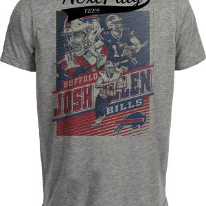 Buffalo Bills Josh Allen QB Exclusive Retro Football Artwork Heather Gray Sublimated T-Shirt