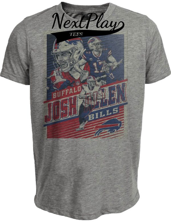 Buffalo Bills Josh Allen QB Exclusive Retro Football Artwork Heather Gray Sublimated T-Shirt