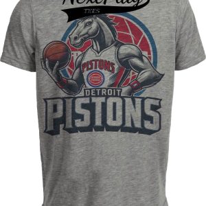 Detroit Pistons Exclusive Retro Basketball Mascot Artwork Heather Gray Sublimated T-Shirt