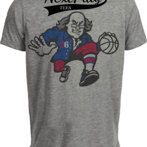 Philadelphia 76ers Retro Basketball Mascot 1981 Artwork Heather Gray Sublimated T-Shirt