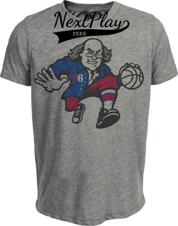 Philadelphia 76ers Retro Basketball Mascot 1981 Artwork Heather Gray Sublimated T-Shirt