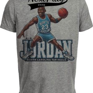 North Carolina Tar Heels Michael Jordan Exclusive Retro Basketball 1982 Artwork Heather Gray Sublimated T-Shirt
