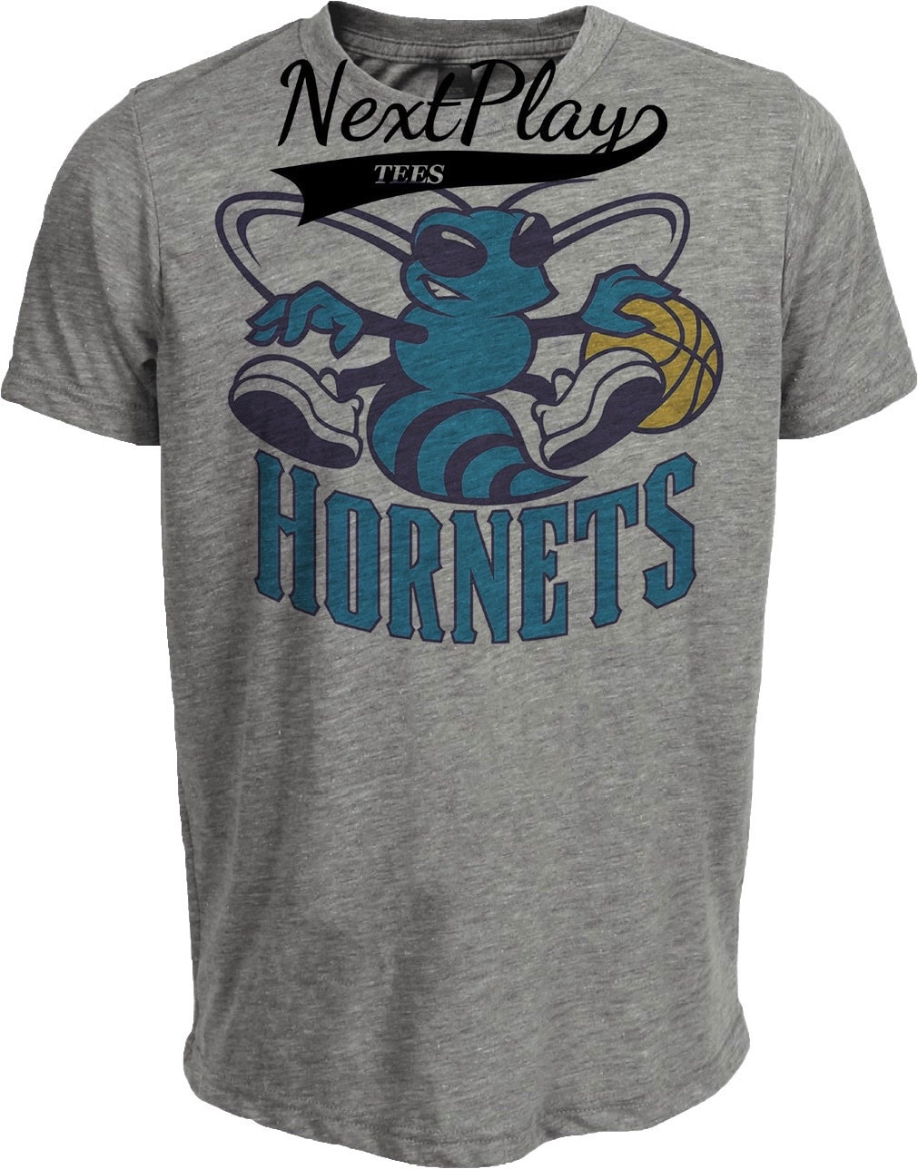 Charlotte Hornets Retro Basketball Pre-Season Promo 1987 Artwork Heather Gray Sublimated T-Shirt