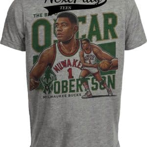 Milwaukee Bucks Oscar Robertson Exclusive Retro Basketball Artwork Heather Gray Sublimated T-Shirt