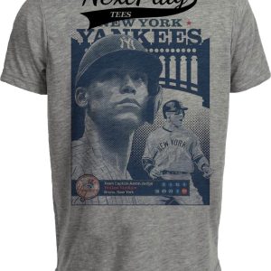 New York Yankees Aaron Judge Exclusive Retro Baseball Artwork Heather Gray Sublimated T-Shirt