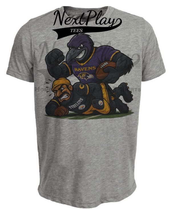 Baltimore Ravens vs. Pittsburgh Steelers Exclusive Retro Rivalries Football Artwork Heather Gray Sublimated T-Shirt