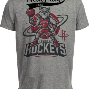 Houston Rockets Exclusive Retro Basketball Mascot Artwork Heather Gray Sublimated T-Shirt