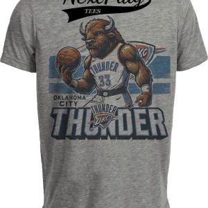 Oklahoma City Thunder Exclusive Retro Basketball Mascot Artwork Heather Gray Sublimated T-Shirt