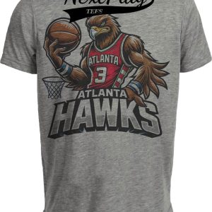 Atlanta Hawks Exclusive Retro Basketball Mascot Artwork Heather Gray Sublimated T-Shirt