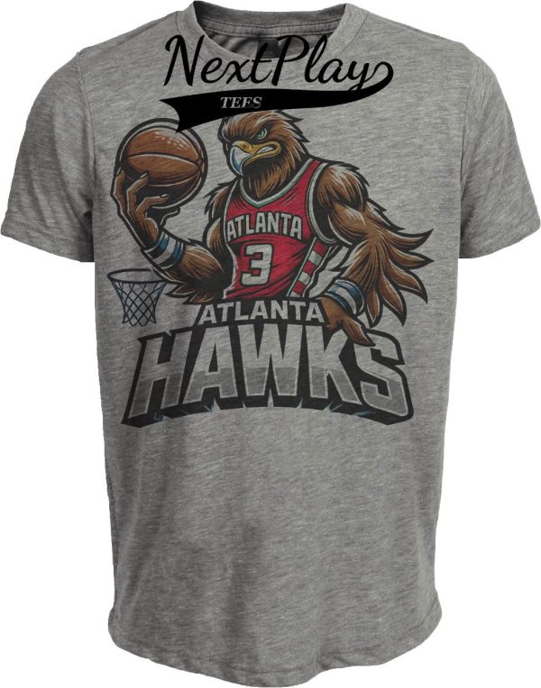 Atlanta Hawks Exclusive Retro Basketball Mascot Artwork Heather Gray Sublimated T-Shirt