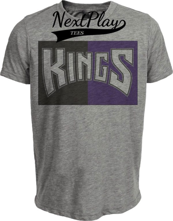 Sacramento Kings Retro Basketball Black Purple Split Artwork Heather Gray Sublimated T-Shirt