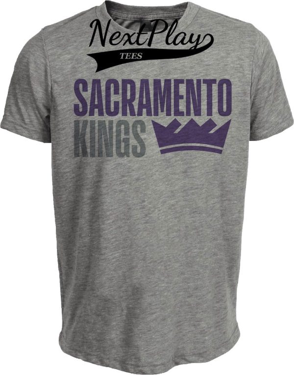 Sacramento Kings Retro Basketball Crown Artwork Heather Gray Sublimated T-Shirt
