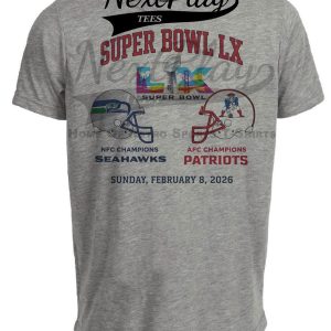 New England Patriots vs. Seattle Seahawks Super Bowl LX Football Gray Sublimated T-Shirt